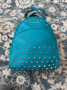 MICHAEL KORS Teal Studded Pebbled Leather Mini Backpack